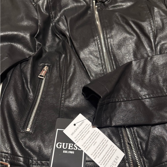 NWT- Current GUESS Women's Black Leather Jacket S small - fitted / biker jacket - Picture 6 of 12